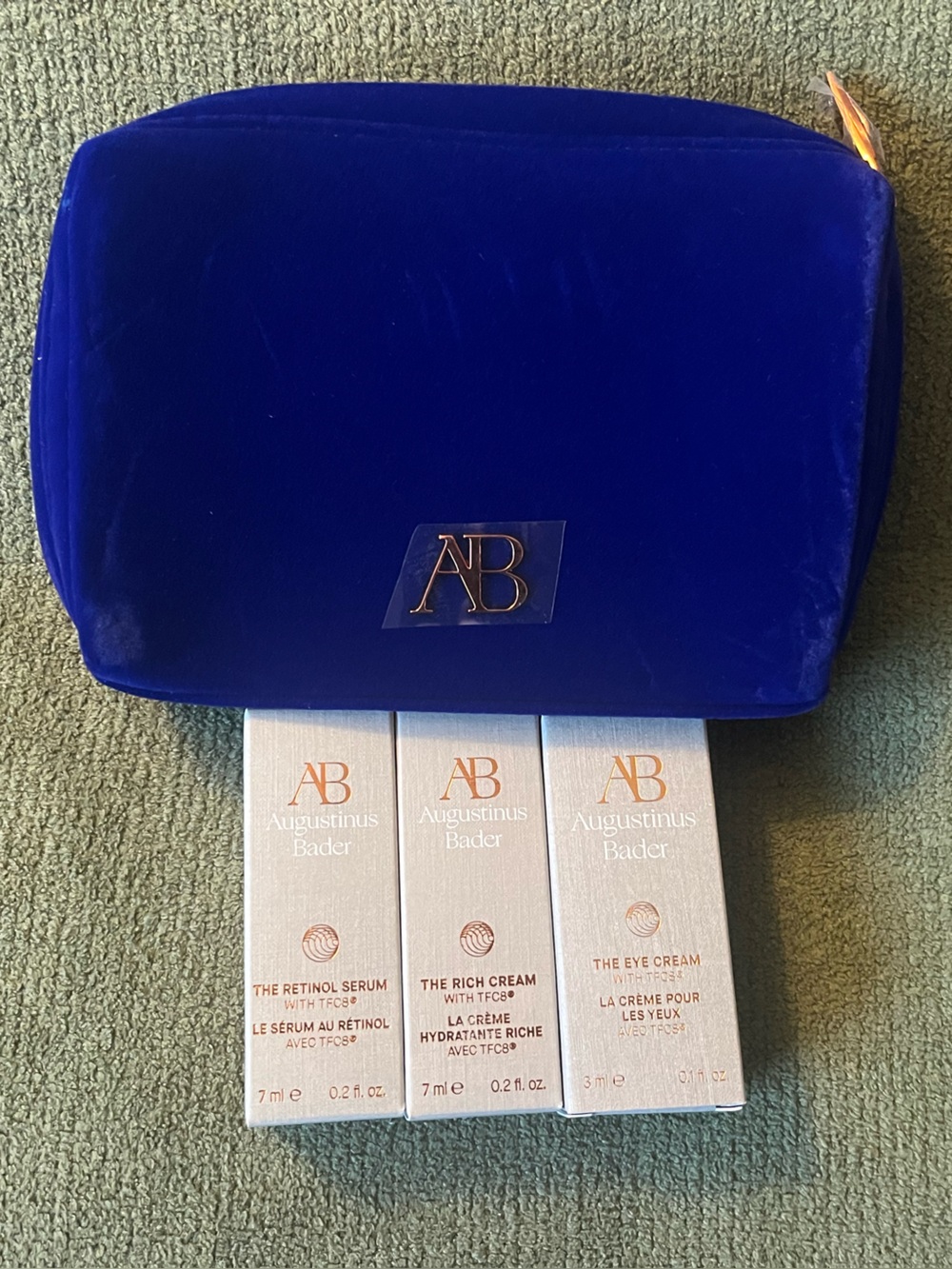 Augustinus Bader Skincare Set with Blue Velvet Pouch NWT